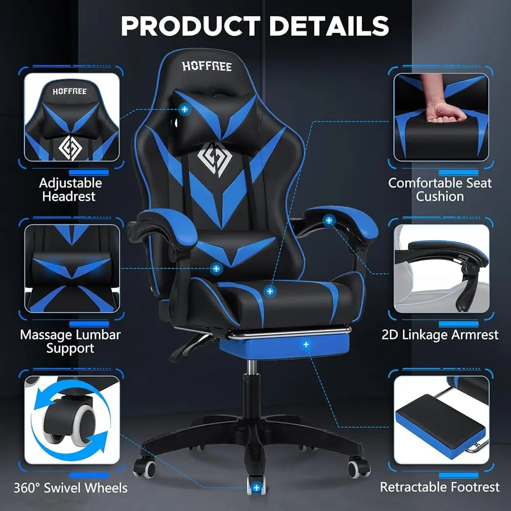 Gaming Chair With Massage Ergonomic Computer Chair With Footrest And Lumbar Support Reclining Pc Game Chair For Boys With