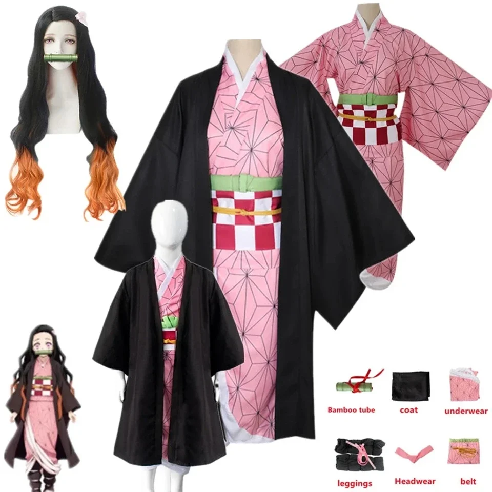 

Anime Demon Slayer Nezuko Cosplay Costume Kimono Kimetsu No Yaiba Kamado Nezuko Costume Wig Womens Girls Kimono Uniform Clothes