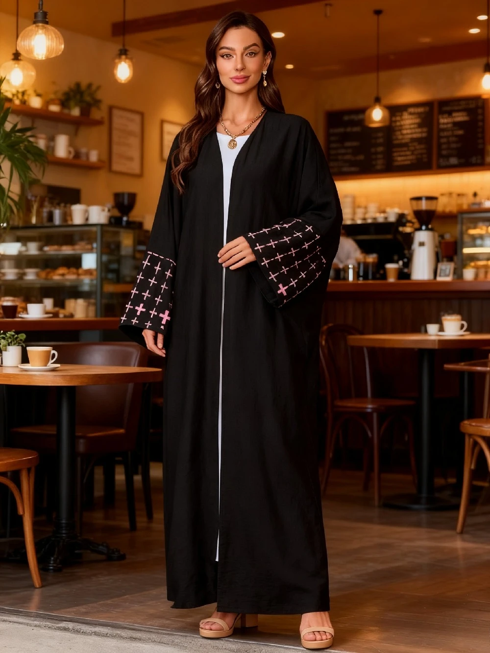 

Ид женское платье мусульманская Абая кардиган вечерние Джалабия Марокко кафтан с вышивкой Рамадан Абая Vestidos Largos арабский длинный халат