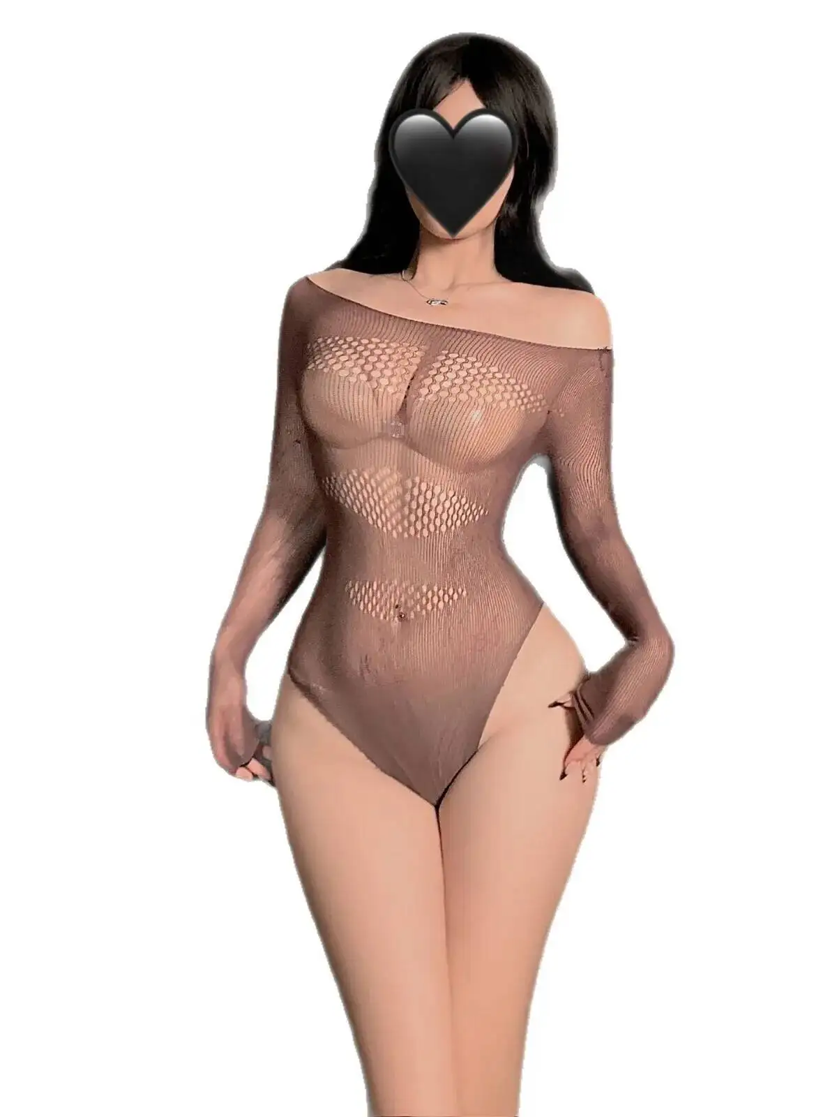 Sexy oco para fora malha bodysuits puro desejo estilo peito glamour uniforme bodysuits fora do ombro transparente manga comprida 4grq