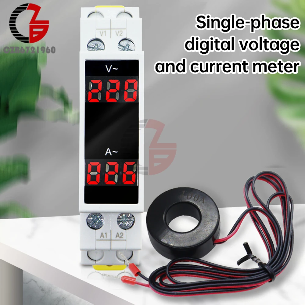 AC80-500V 100A Din Rail Digital Voltmeter Ammeter AC Voltage Current Meter Single-Phase Intelligent Voltage Tester Detector