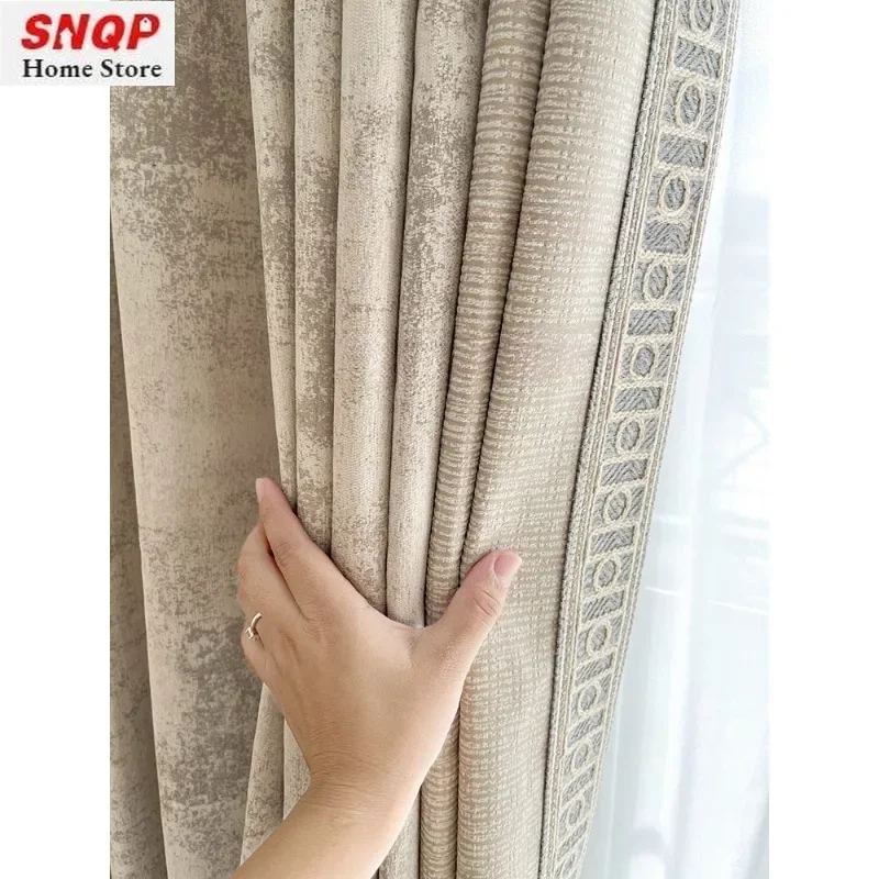 Minimal Luxury Modern Simple Dark Jacquard Chenille Blackout Curtains For Living Room Bedroom Dining Custom Size White Tulle