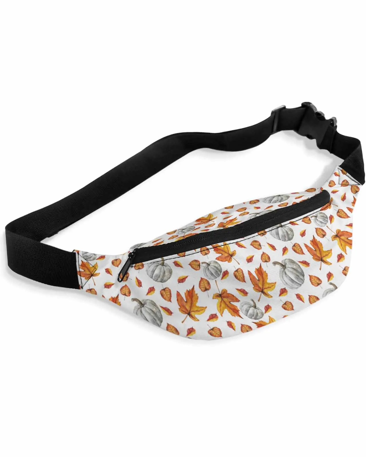 Riñonera impermeable con estampado de hojas de acuarela, bolso de cintura con diseño de calabaza, ideal para Otoño y acción de gracias