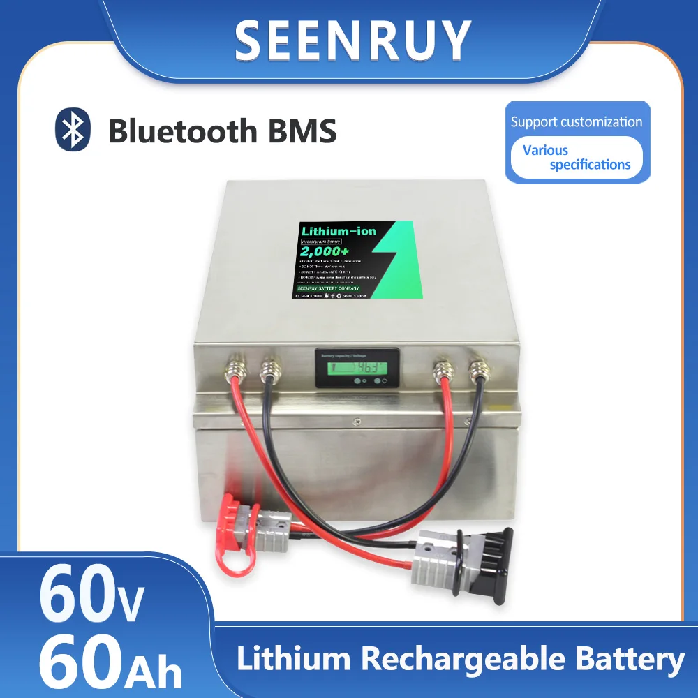 

SEENRUY 16S 60V 60Ah Lithium Ion Battery With BMS Bluetooth for 4000W Electric Tricycle Motorcycle sightseeing with 10A Charger