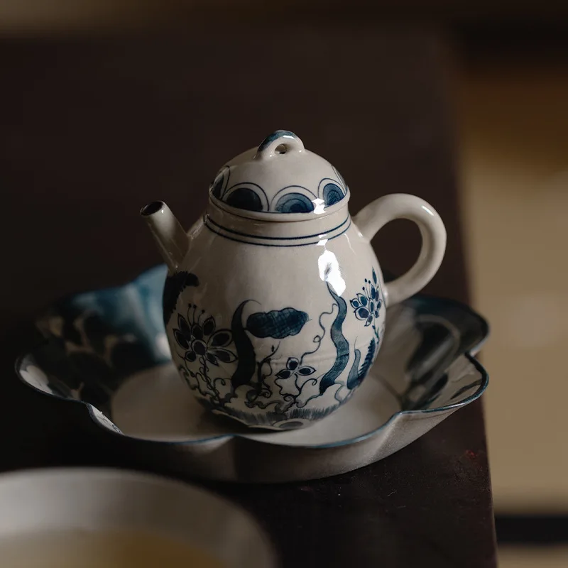 Fanyu Jingdezhen Hand-Painted Ancient Deep-Sea Ice Pear Teapot Home Outdoor Kung Fu Set Blue And White Tea Brewing Pot
