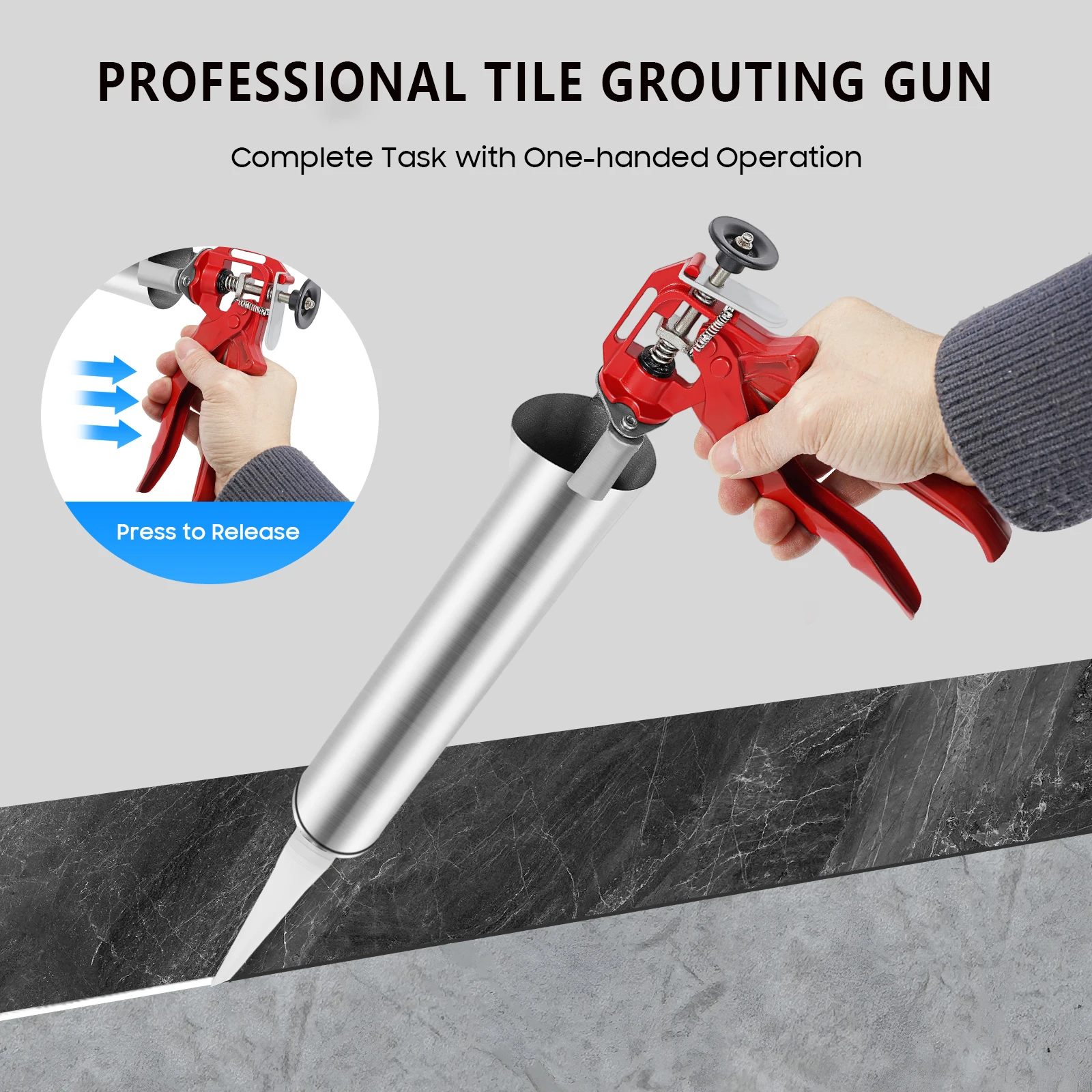 

Professional Tile Grouting Gun Stainless Steel Caulking Tool with 3 Nozzles for Floor Wall Ceramic Gap Filling DIY Construction