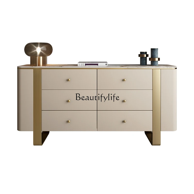 

Italian light luxury rock slab bucket cabinet, secret cabinet, high foot, simple and modern