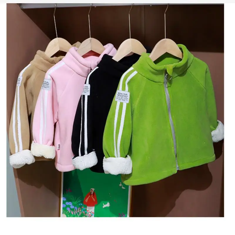 New Autumn Winter Children's Jacket Boys' plush and thick zippered standing collar casual jacket Girls' warm sports jacket 1-12Y