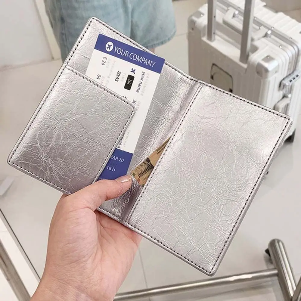 PU Leather Silver Passport Holder Letter Multifunctional Certificate Storage Bag Card Case Ticket Holder Passport Clip Women