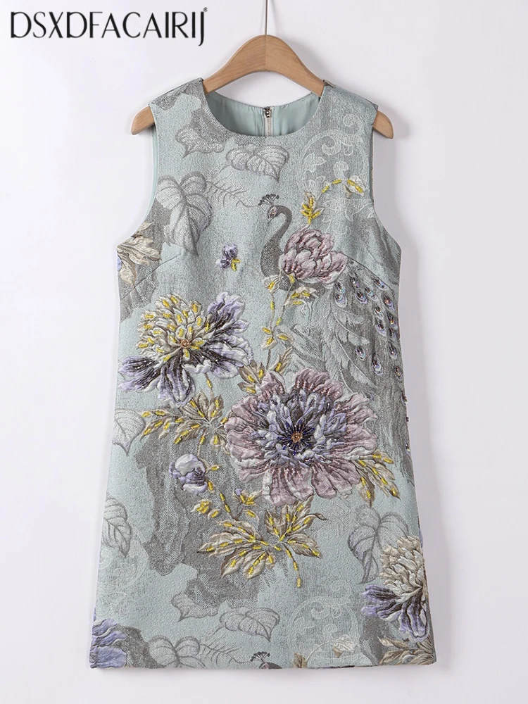 DSFACAIRIJ – robe débardeur Vintage en Jacquard avec perles, col rond, sans manches, Mini mode début d'automne pour femmes