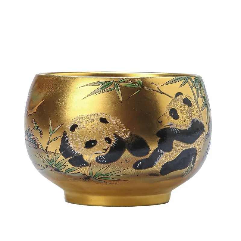 

Handmade Liu 24k pure gold panda master tea cup high-end kung fu gift tea set Jin Jianzhan