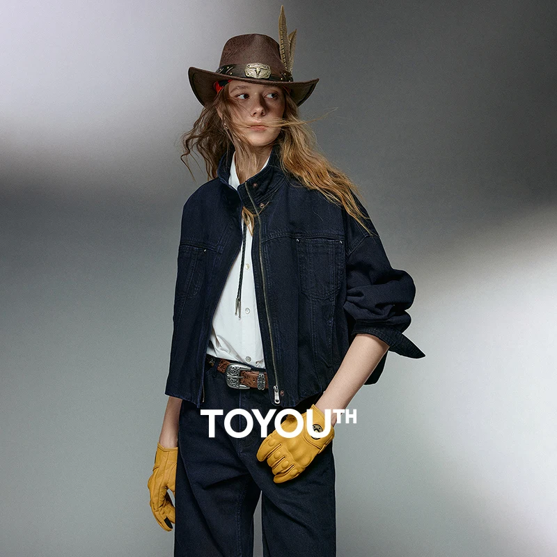 

TOYOUTH женские джинсовые куртки 2025, новые зимние темно-синие облегающие универсальные куртки, топы