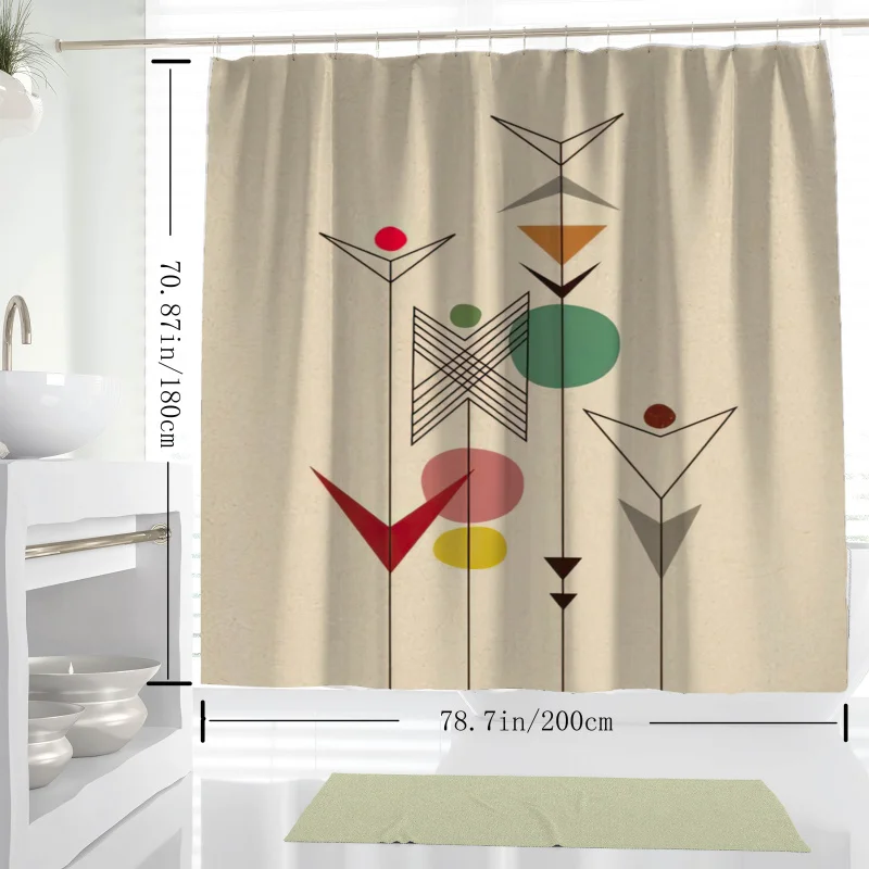 Modern Chic Line Art Digital Print Shower Curtain - Waterproof Polyester with Hooks, Machine Washable - YWJHUI