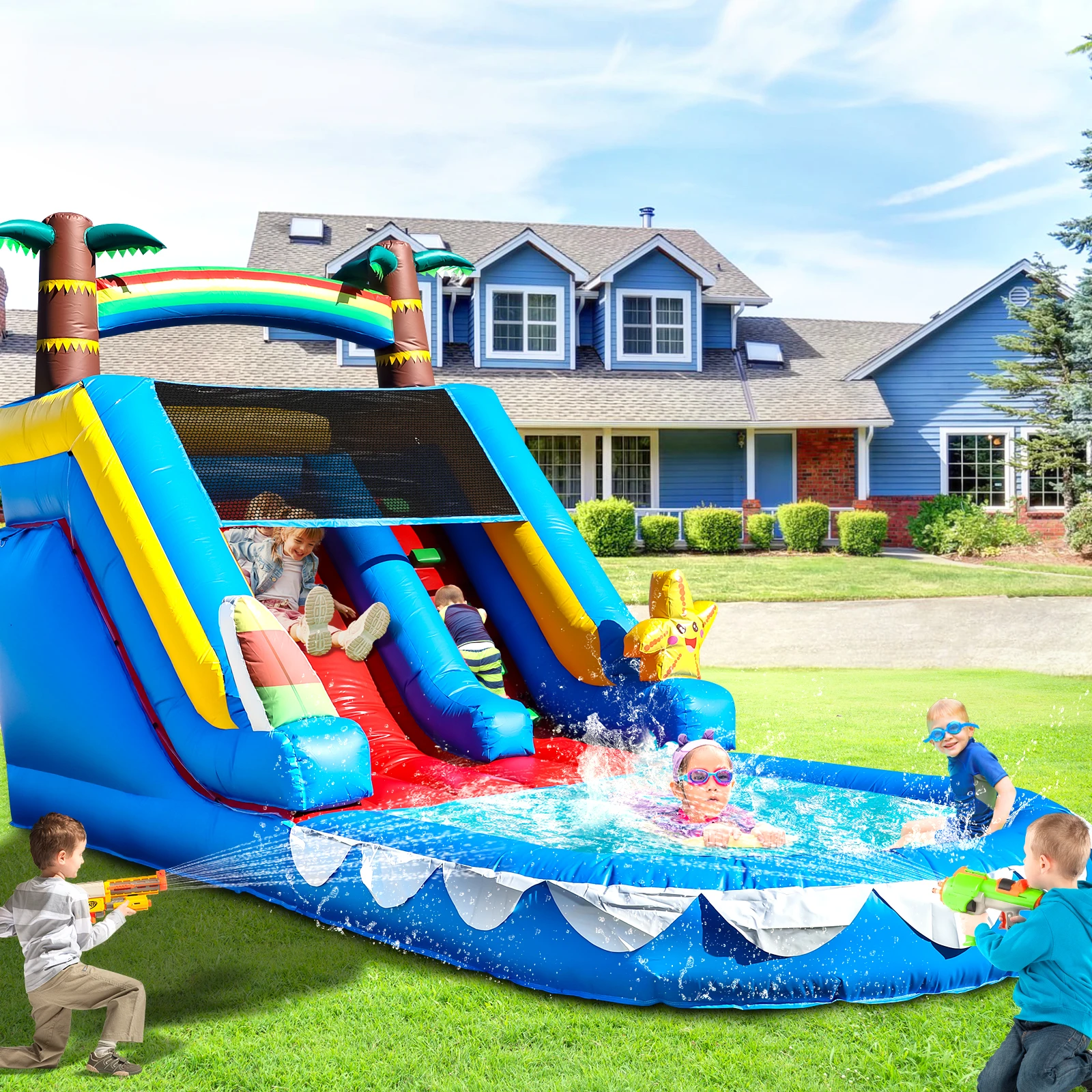 

Commercial PVC Inflatable Slides Adult Kids Party Outdoor Backyard Dry Wet Inflatable Water Slide With Splash Pool,Blower