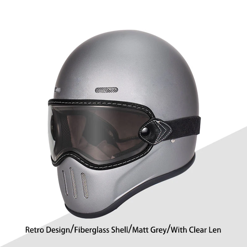 

Metallic Grey Japan Classic Style for Adult Women - Men Fiberglass Retro Classic Full-Face Motorcycle Helmet Dot