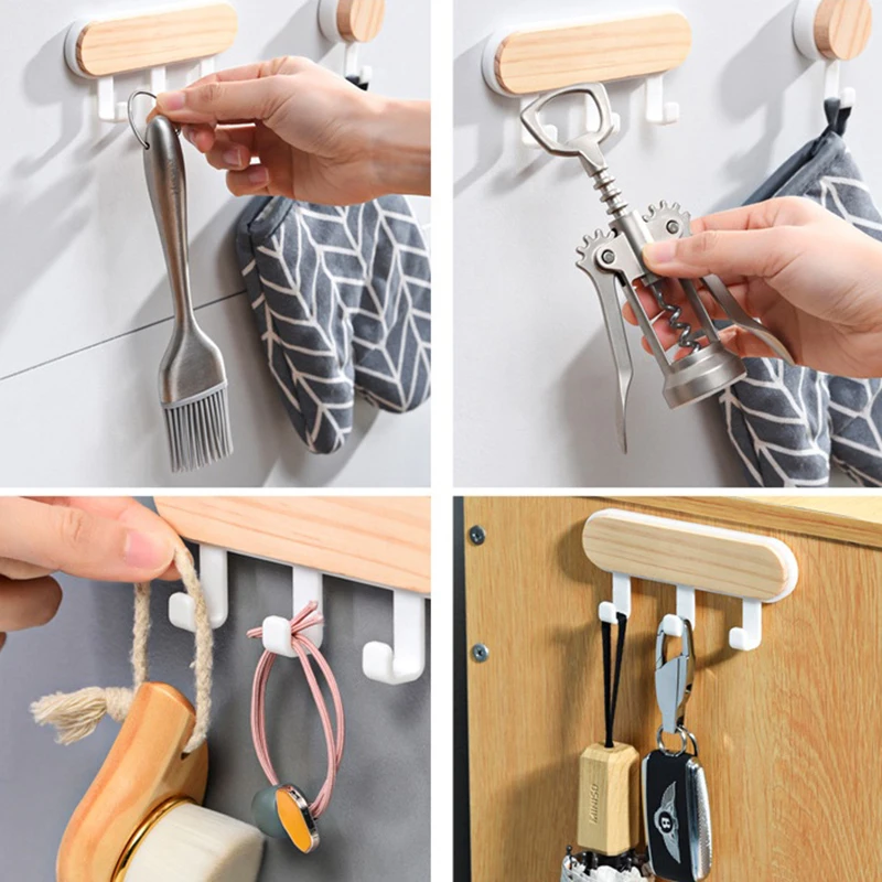 1Pcs Strong Self Adhesive Door Wall Hangers Hooks ABS Wood Hat Racks Key Hanger Wall Organizer Kitchen Bathroom Accessories