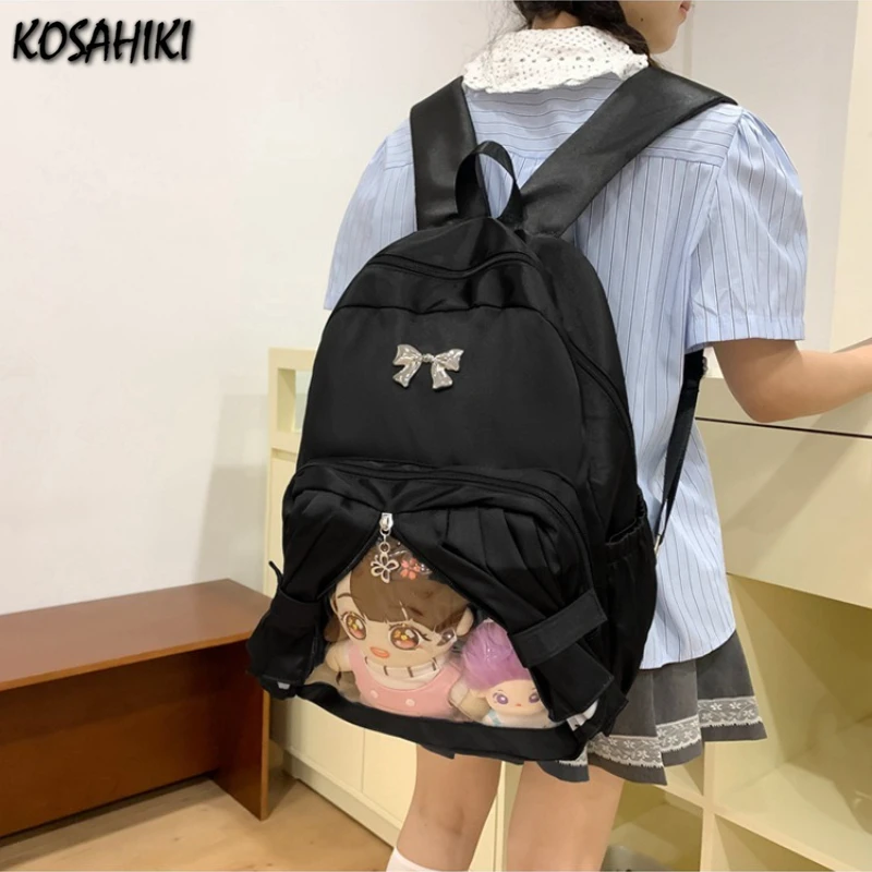 

High-capacity Simple Bow Y2k Aesthetic Ita Bags All Match Girls Sweet Kawaii Schoolbags Transparent Backpacks for Women Students