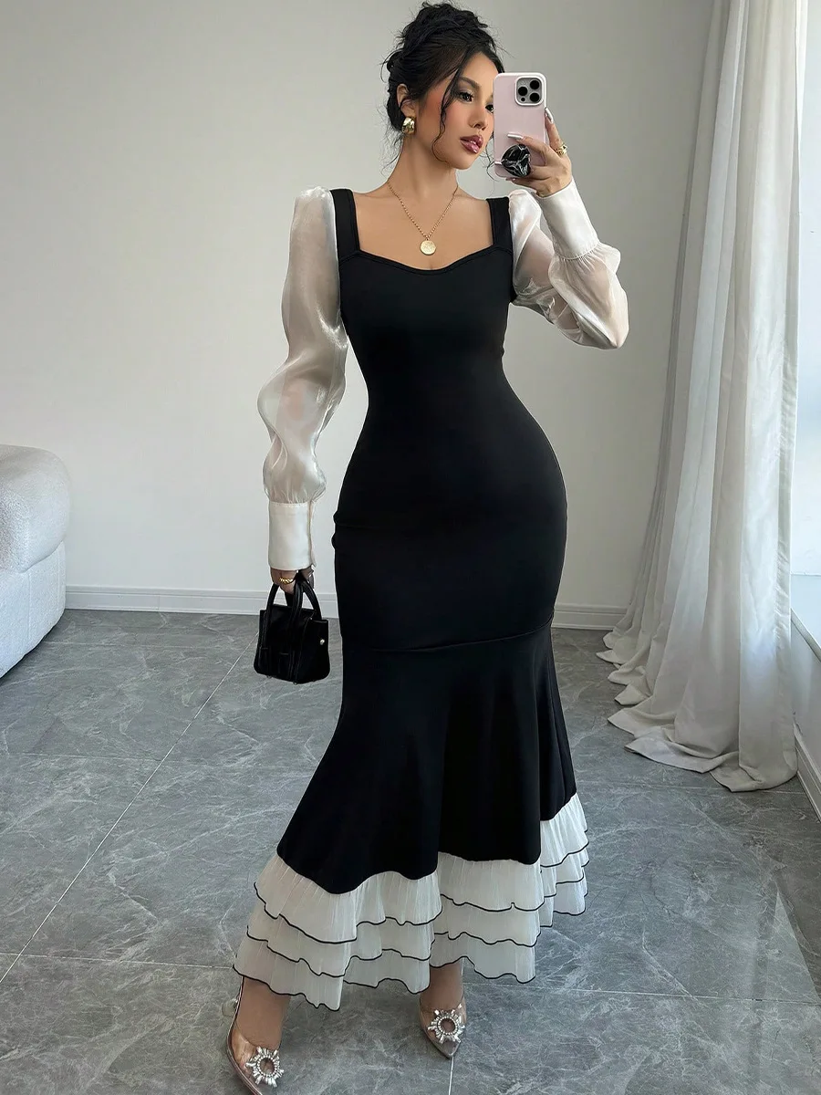 Długa spódnica damska Ele Long Sve Slim Fit Fi Tail Dr, krzyżowe kolory, jesień, nowa, swobodna, modna, z włókna poliestrowego.