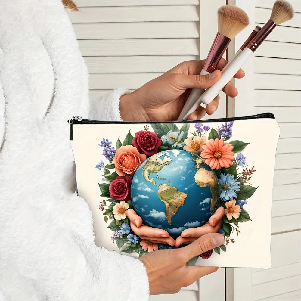 Un sac de maquillage Terre et floral - pochette multifonctionnelle à fermeture éclair, sac de rangement de bijoux, petit sac de rangement à fermeture éclair de voyage parfait.
