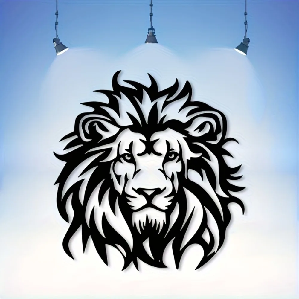 Vintage Lion Head Wall Art Rust-Resistant Iron Sculpture Large Metal Decor for Living Room Outdoor Gift