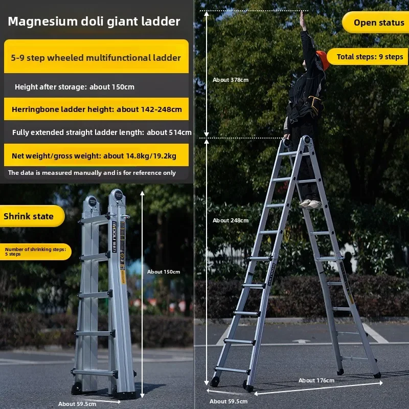 Big Giant Telescopic Ladder Lift Engineering Ladder Aluminum Alloy Folding Ladder Herringbone Ladder High Matching