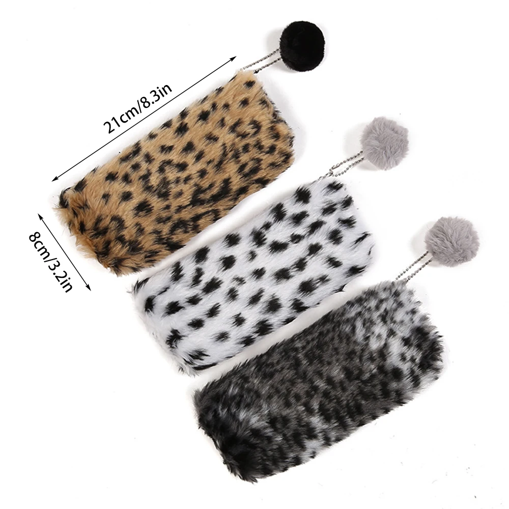 Leopard Plush Pencil Pouch Fashion Ins Pencil Cases Large Capacity Pencil Box Makeup Bag Cosmetic Organizer Pouch Stationery