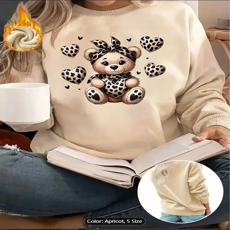 

Пуловер с круглым вырезом и принтом плюшевого мишки, женский пуловер с длинными рукавами и принтом плюшевого мишки на флисовой подкладке, вязаный свитшот из полиэфирной ткани