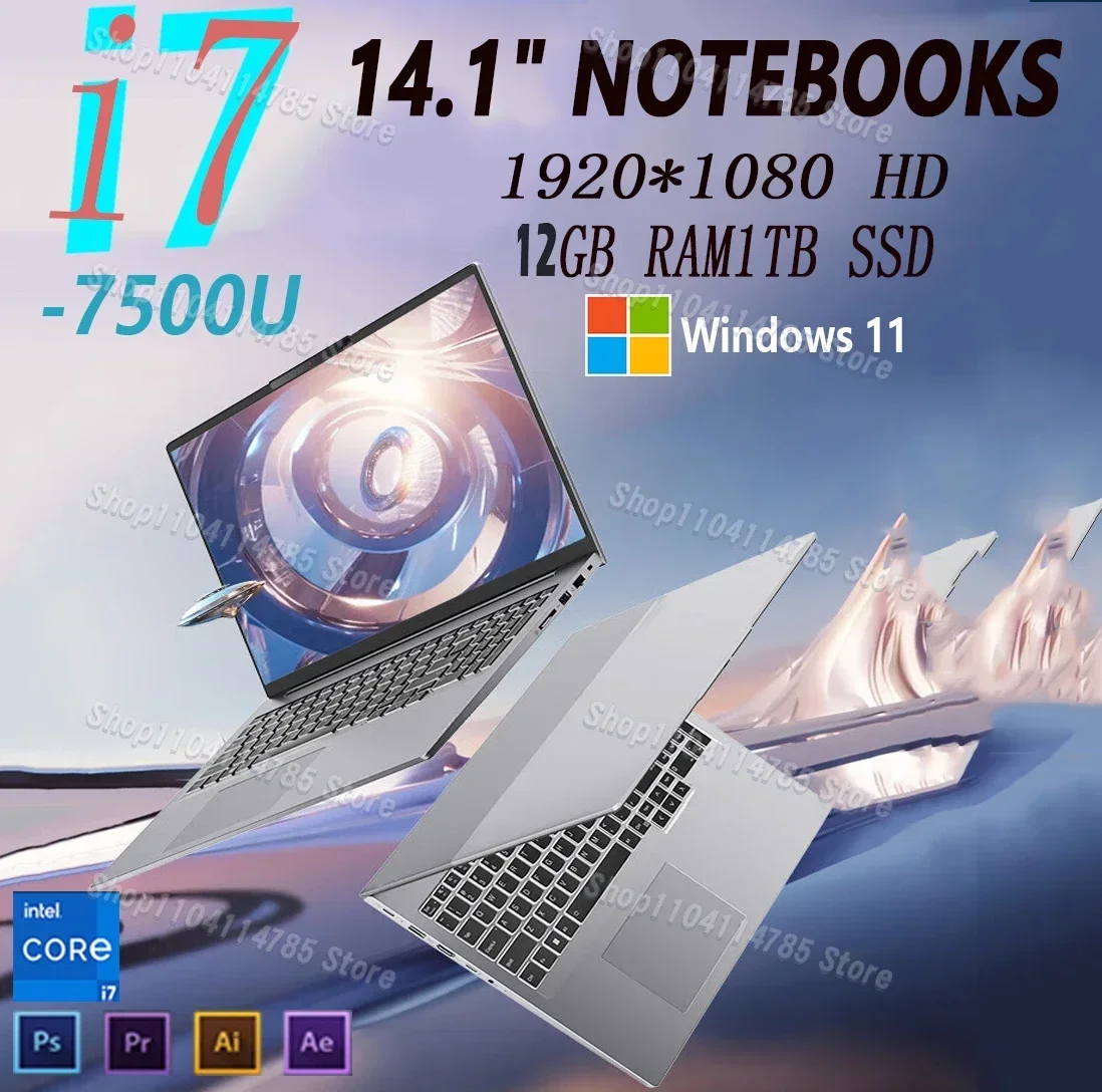 14.1“ Office laptop Intel Core i7-7500U Portable laptops 1920*1080 Ultra Slim Laptop core i7 laptop 12GB RAM 1TB SSD Notebook