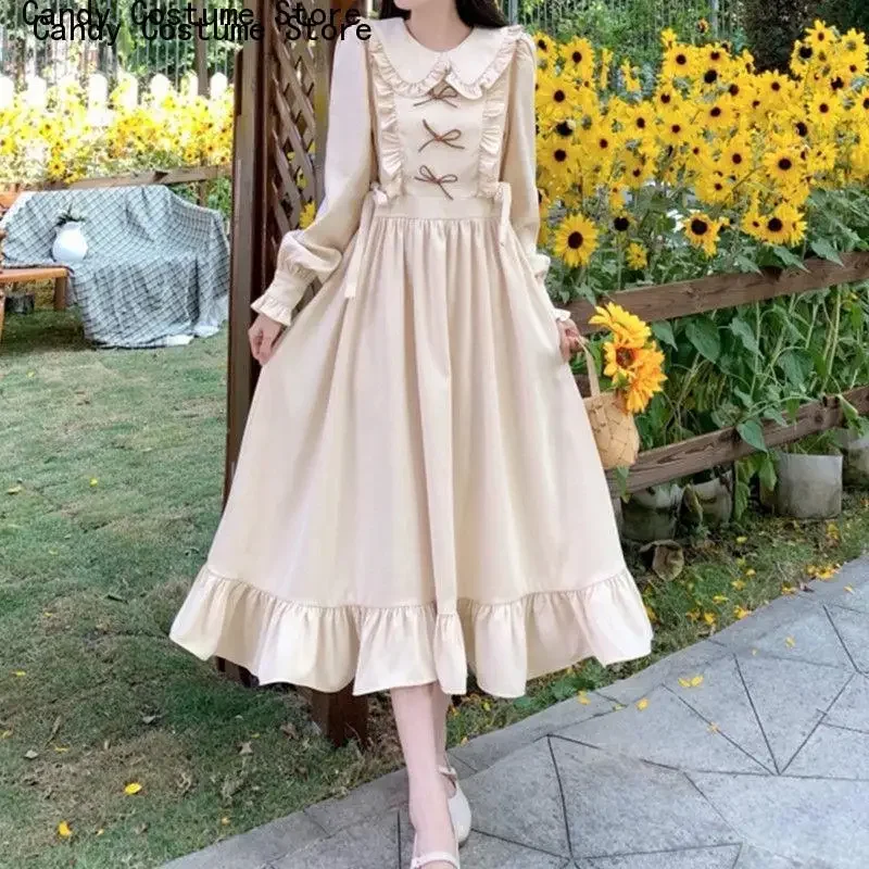 

Women's Long Sleeve Loose Dresses, Vintage Preppy Style Dress, Elegant Korean Fashion, Ruffles Patchwork, Spring