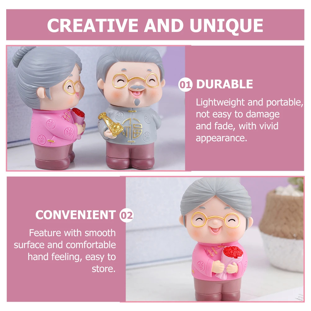 

2pcs Cake Decor Elder Statue Creative Cake Topper Birthday Bake Decor For Elder Birthday Lightweight Smooth Surface Easy Storage