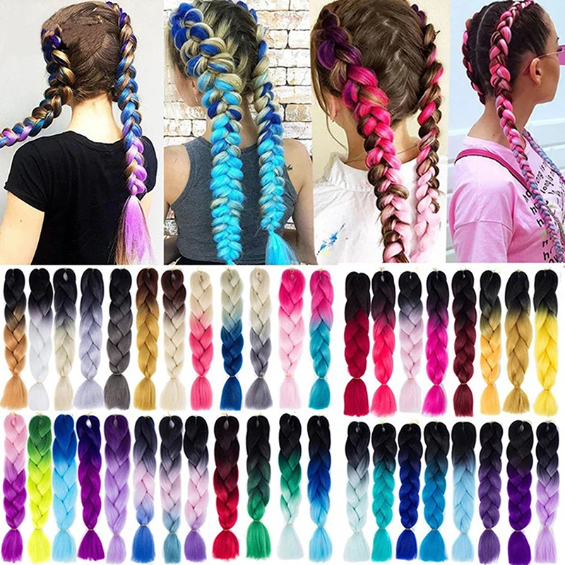 24 بوصة جامبو جديلة جدائل شعر صناعية أومبير جامبو الشعر التمديد للنساء والفتيات لتقوم بها بنفسك ضفائر شعر أحمر أرجواني أصفر #2