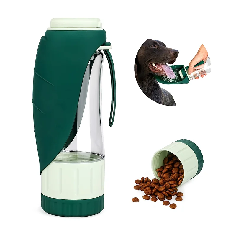 

Portable Plastic Pet Feeding & Drinking Water Bottle with Cup and Food Container Leak Proof for Outdoor Walking and Travel