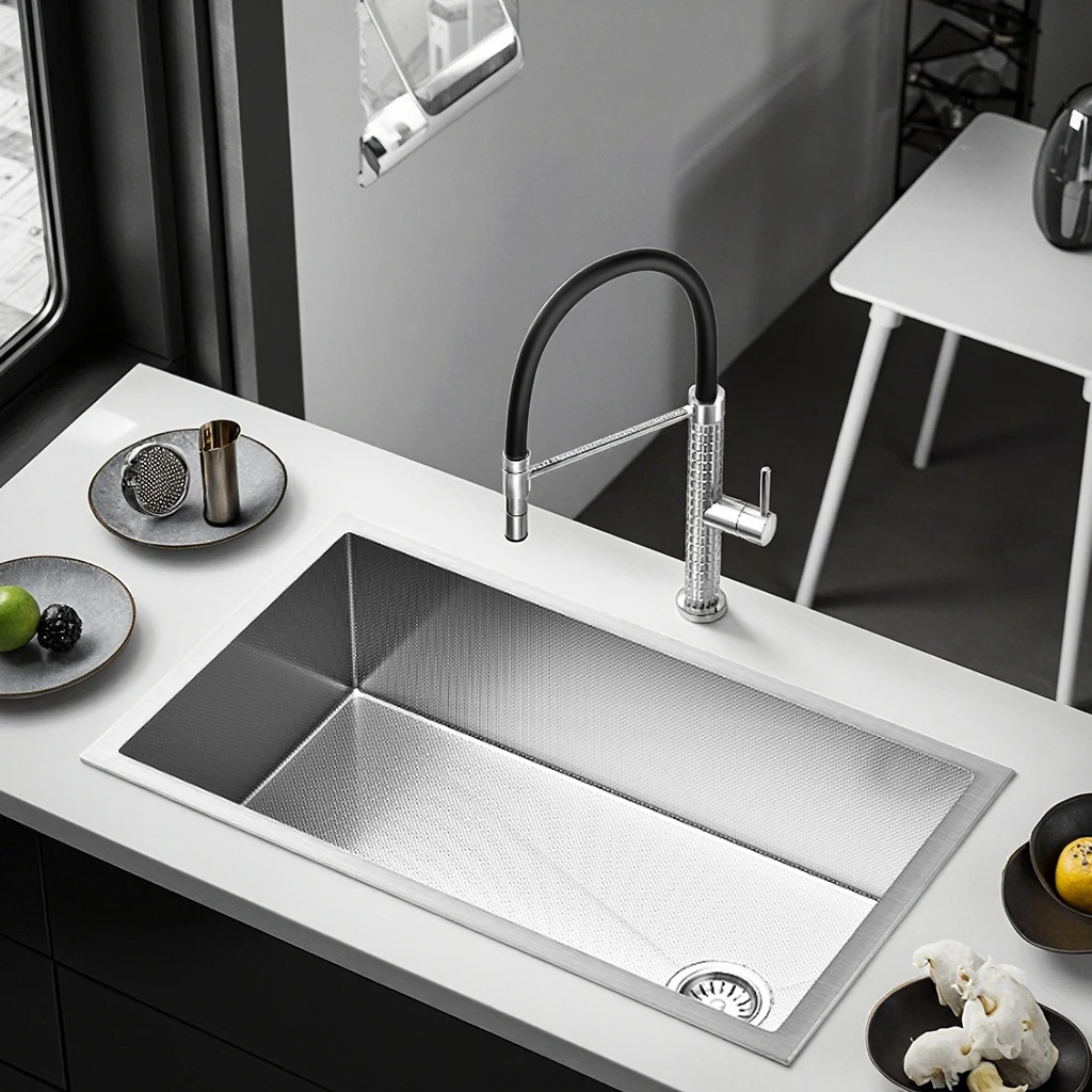 

silver Digital Display Kitchen Sink 304 Stainless Steel Honeycomb House Home Handmade Cup Washer Sink