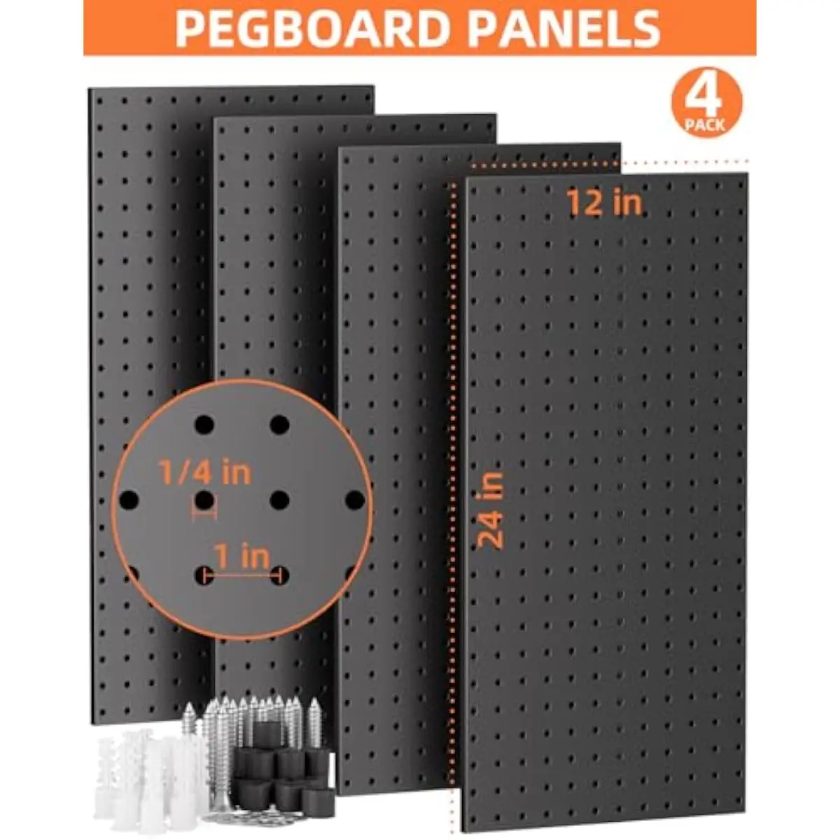 4-panel black metal pegboard system 48x24 inches with 154 durable accessories including bins curved angled straight hooks and ri