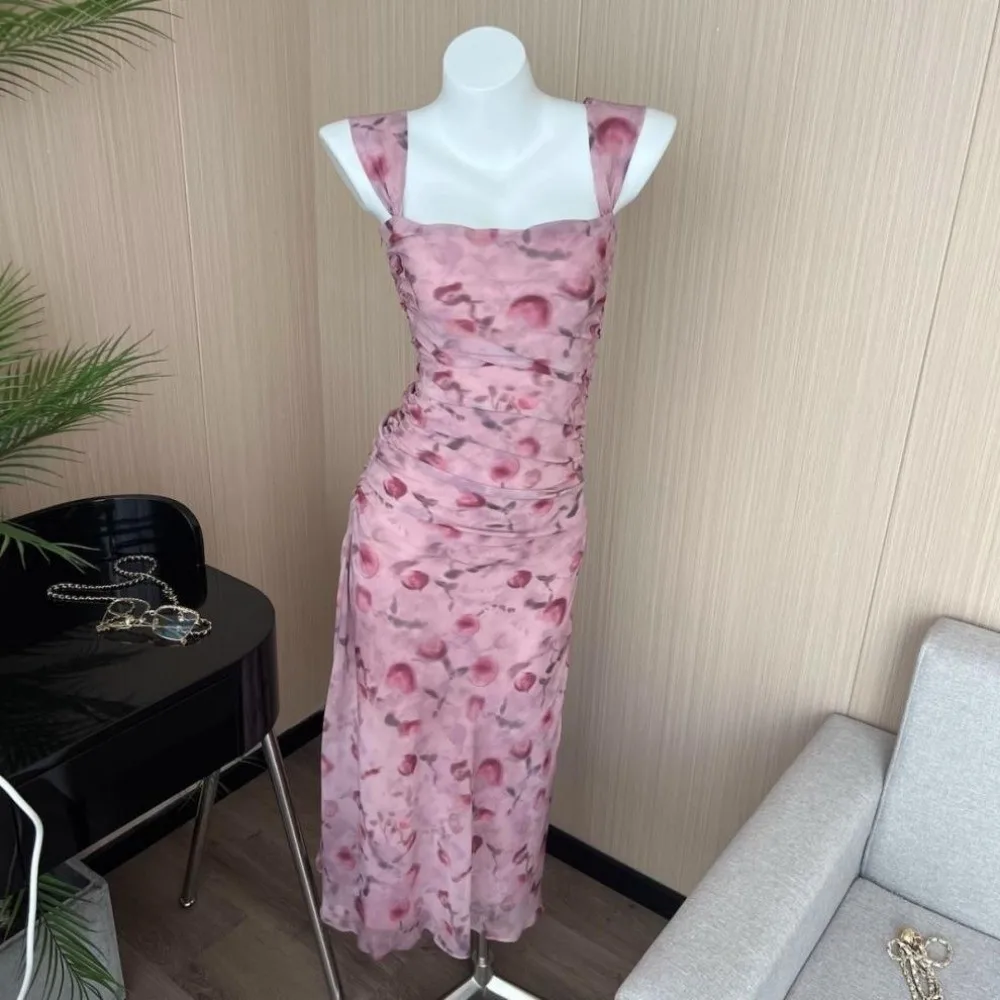 Soft Slim Fit Floral Slim Long Dress Sleeveless Flower Women Long Skirt Streetwear Temperament Korean Camisole Dress Travel
