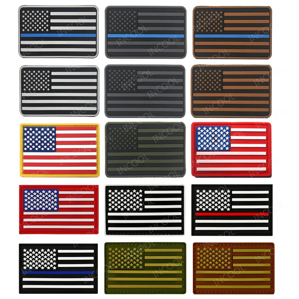 US American PVC Rubber Flag Patch USA United States Thin Blue Red Line Fastener Appliqued Patch For Clothing