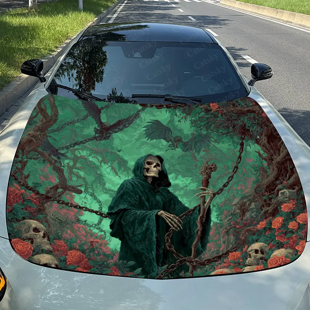 Underworld Skeleton Black Robe Car Vinyl Stickers, Car Bonnet Film, Stickers-vinyl Packaging, Suitable For Most Cars; Bubble-fre