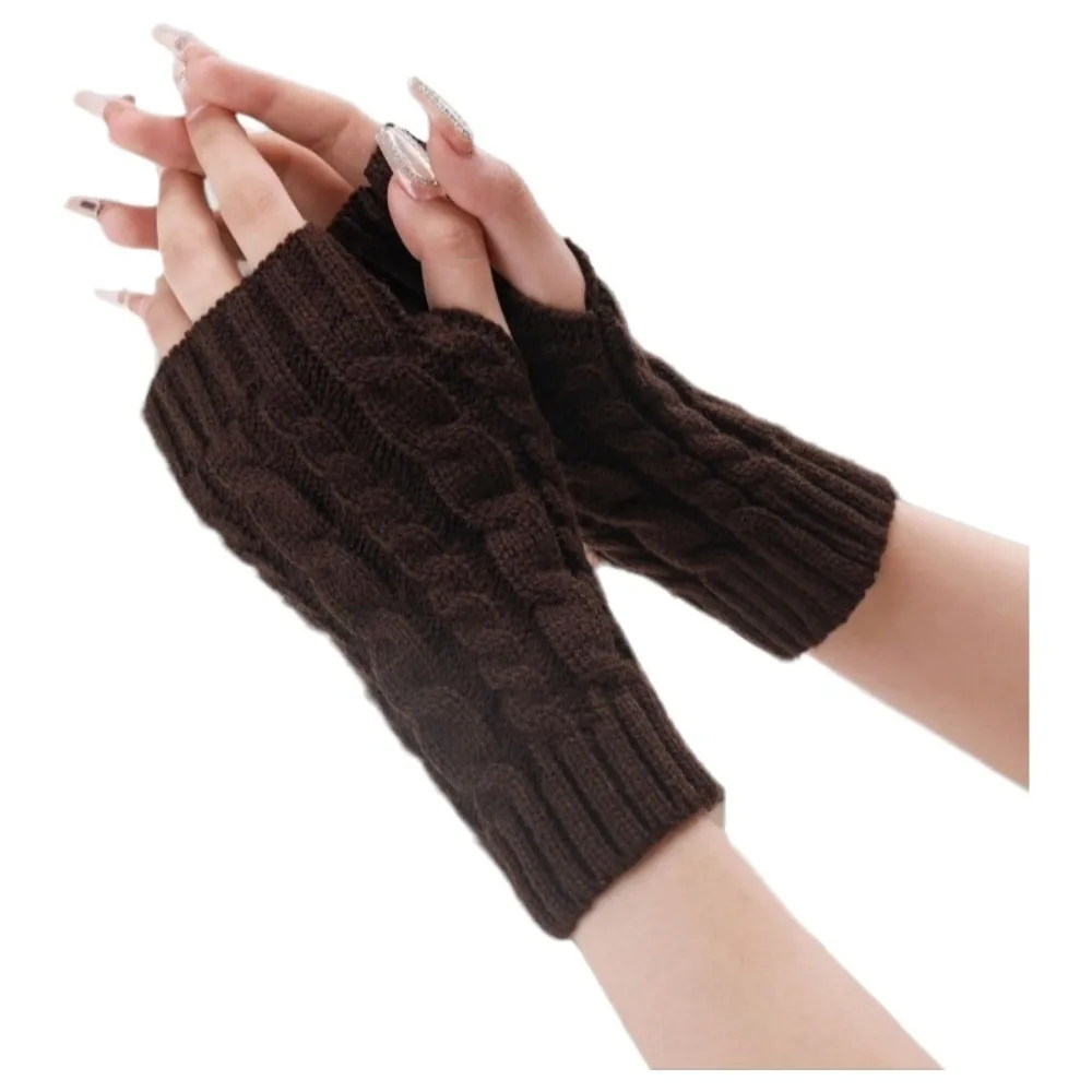 Women Girls Arm Warmers Fingerless Gloves Twist Thick Warm Button Mitten Elastic Long Knitted Gloves
