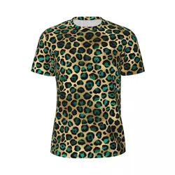 Teal And Gold Leopard T Shirt Male Spots Print Streetwear Sports T-Shirts Quick Dry Summer Trending Tees Graphic Big Size Tops