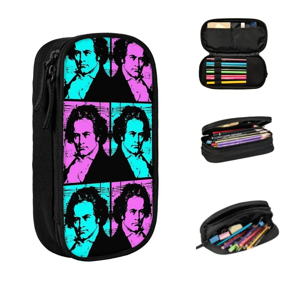 

Pop Art Beethoven Pencil Cases Large Storage Pen Bags Pen Box Pencil Pouch For Boys Girls Students Stationery School Office