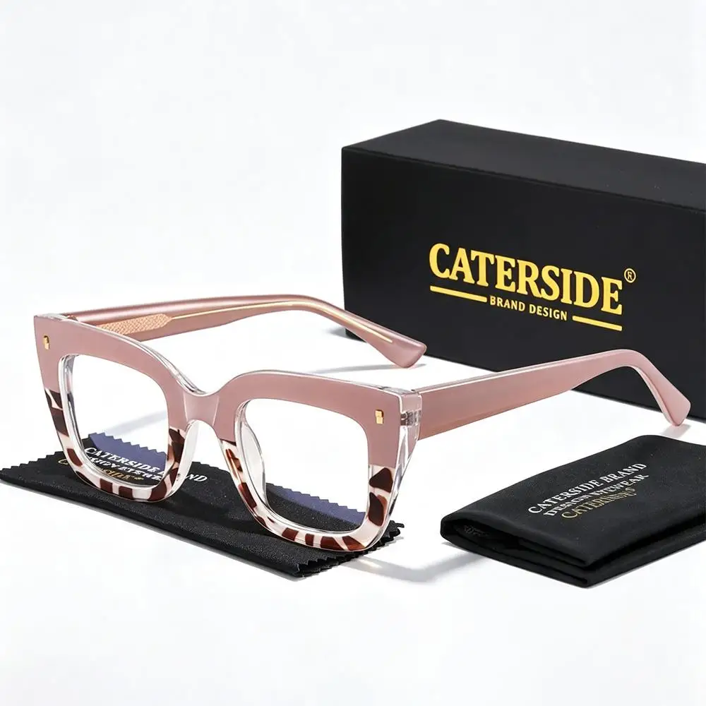 CATERSIDE Modische Damen-Katzenaugen-Brille mit Flachglas, Tr-90, Quadratischer Dicker Rahmen, Blaulichtfilter-Brille für Büro und Freizeit – Detail 12