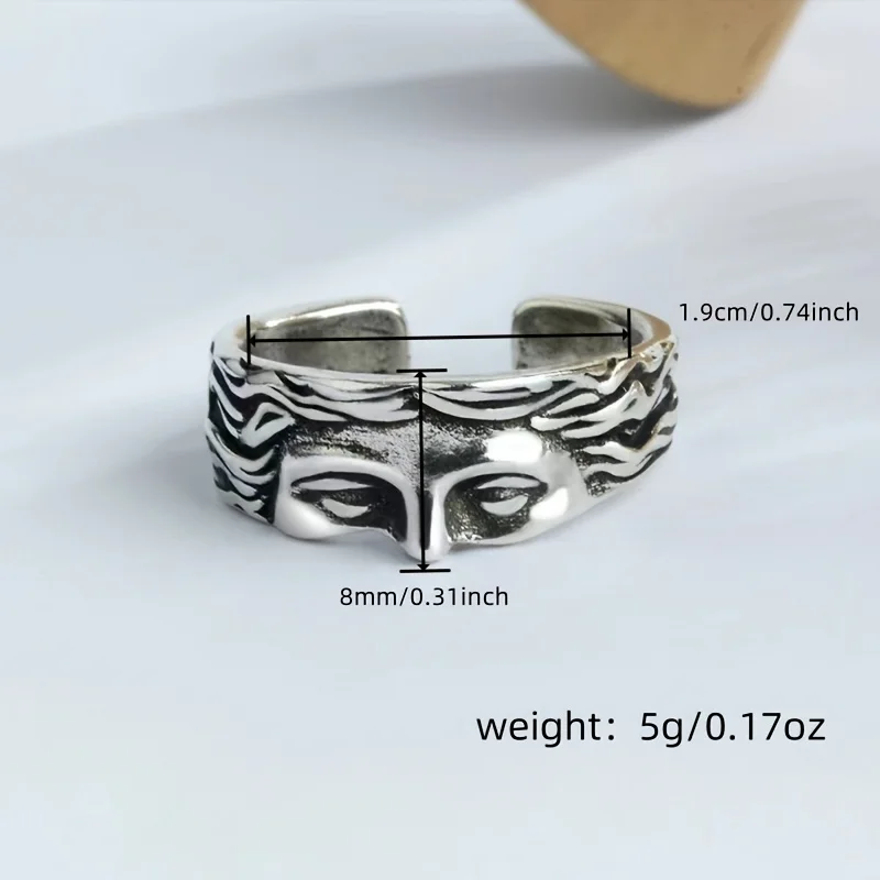 Rings For Men Creative Venus Mask Ring, Retro Thai Silver Relief With Adjustable Opening Ring Confessing Gift