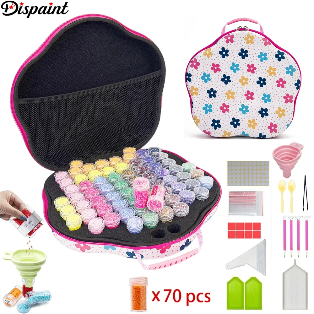 Dispaint 70 Grids Diamond Painting Storage Box Large Capacity Set Accessories Mosaic Bottles Container Carry Case Embroidery