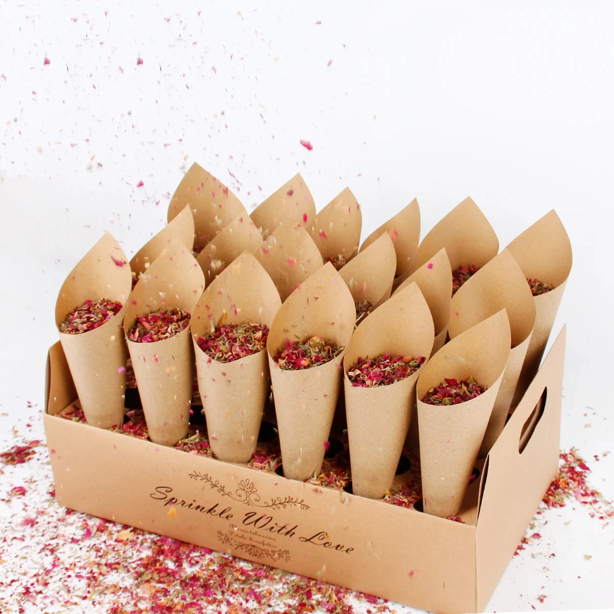Kraft Paper Wedding Confetti Cone Holder Support Wedding Party Decor Supplies Confetti Cones Stand Box Tray Wedding Paper Cone image 4
