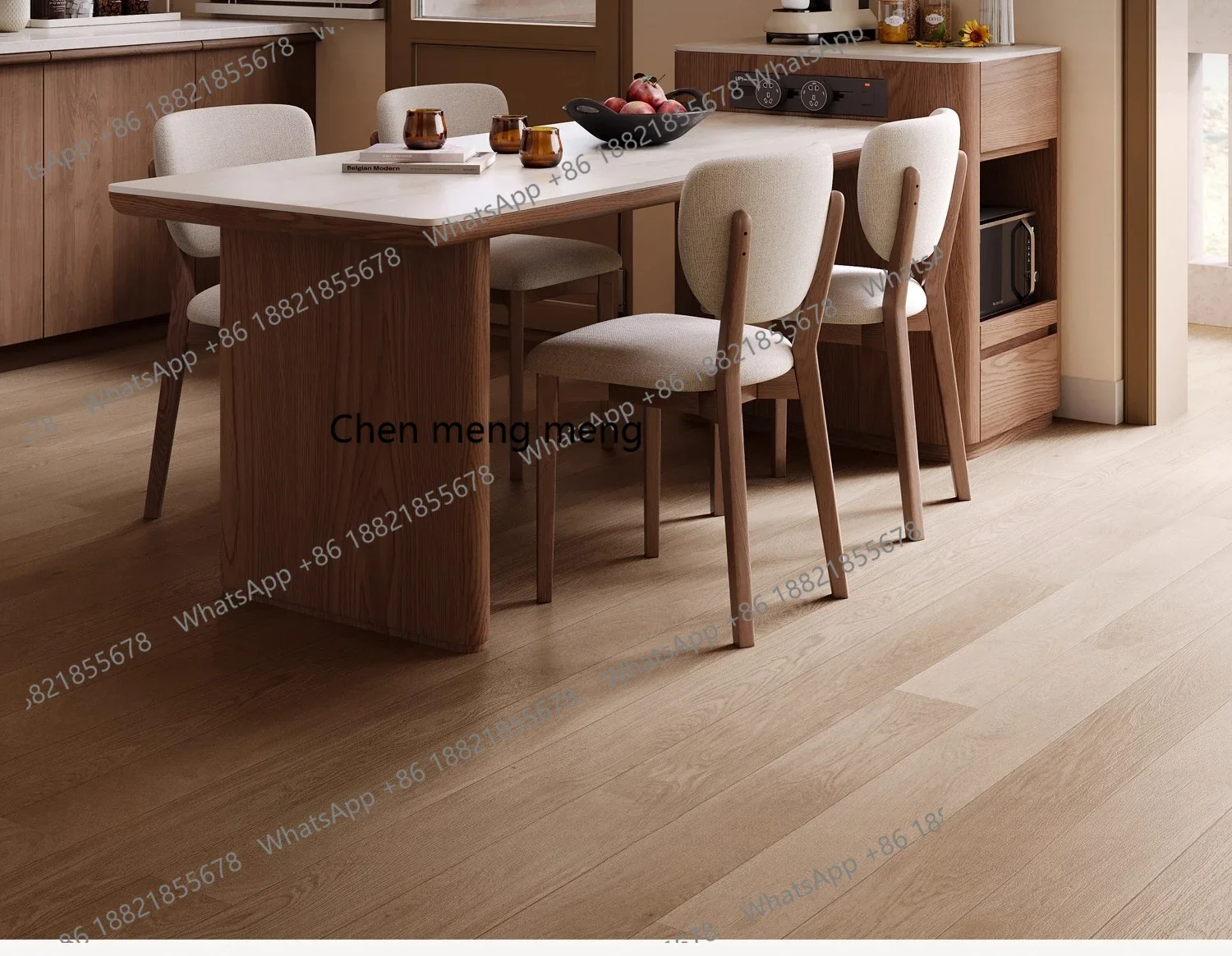 

Small apartment high-grade solid wood retractable island dining table medium ancient travertine rock slab household