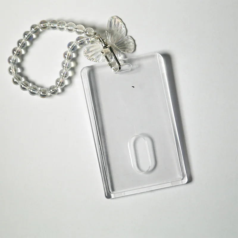 1Style 1Pcs/bag Crystal Butterfly Keychain Slipcover Transparent Acrylic Card Holder Double Sided Small Card Bus Card ID Card