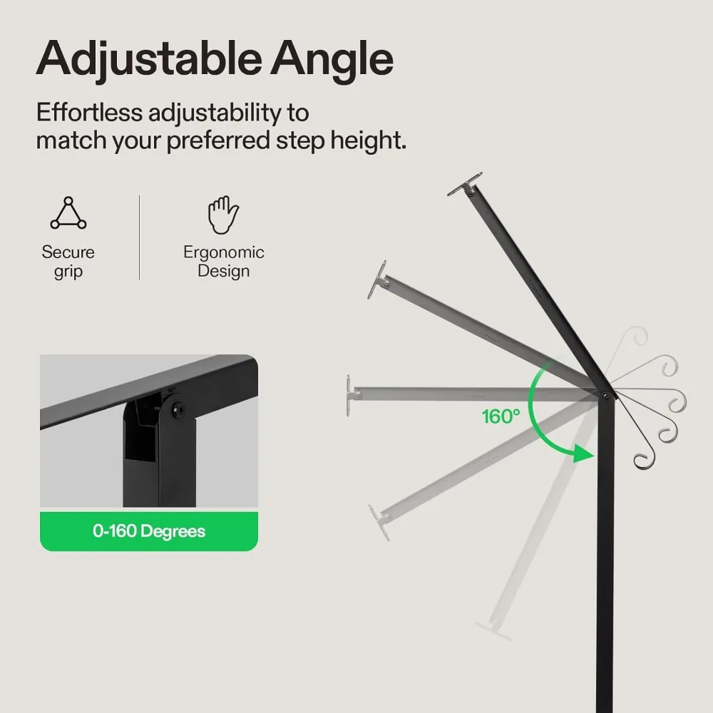 درابزين خارجي بأربعة خطوات للسلالم، 47.5 × 39، درابزين حديد غير لامع مع منحنى واحد، مناسب لخطوات 1-4 درج من الحديد المطاوع #5