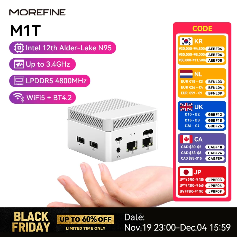 MOREFINE Mini PC 12th Gen N95 (up to 3.4GHz) 8GB LPDDR5 256GB NVME SSD Mini Computer Compatible with Windows11Pro Support 4K@60