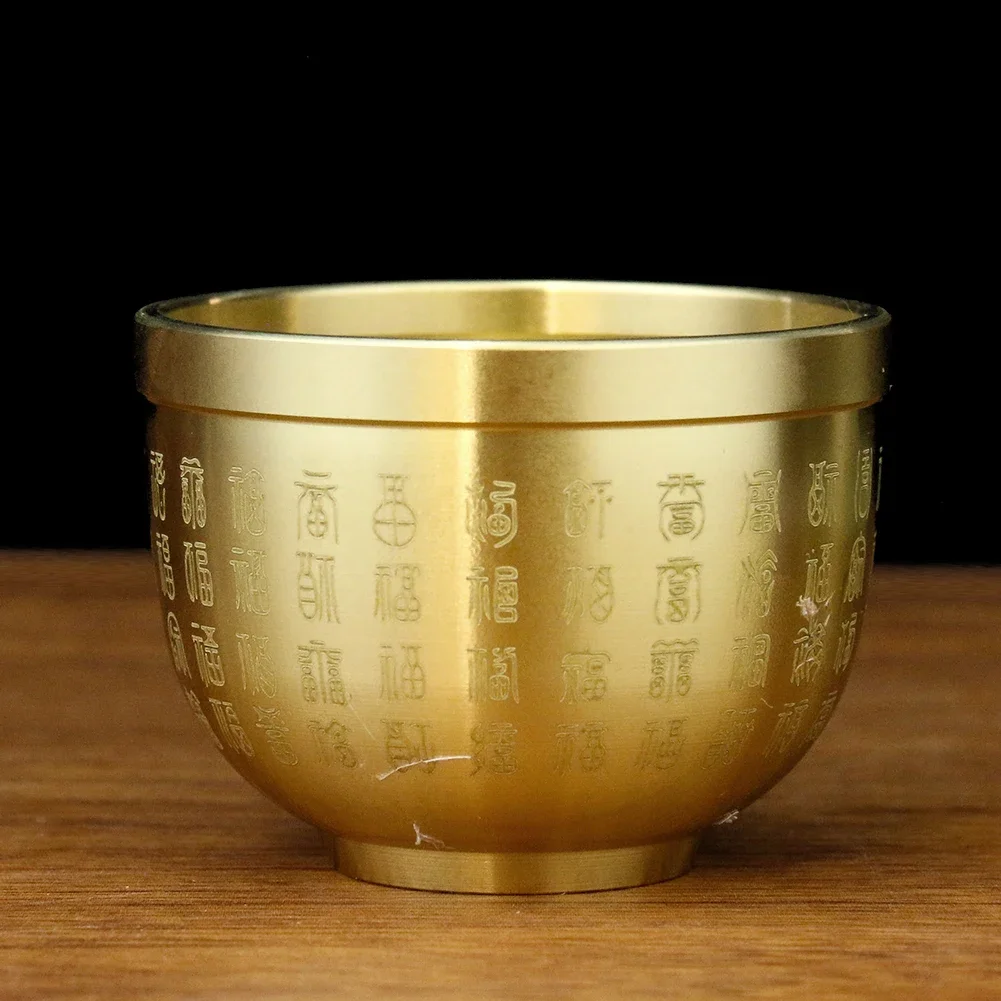 Brass Treasure Bowl Wealth Porsperity Lucky Fortune Baifu Cup Figurine Table Centerpiece Altar Offering Bowl Fengshui Home Decor