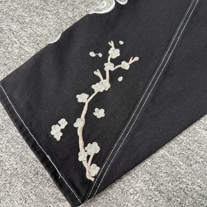 Y2K Derschutze Jeans High Quality Gothic Vintage Embroidered Hip Hop Denim Leg Pants for Men Women view 6